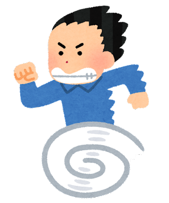 足が渦巻きになって走る人のイラスト（男性）