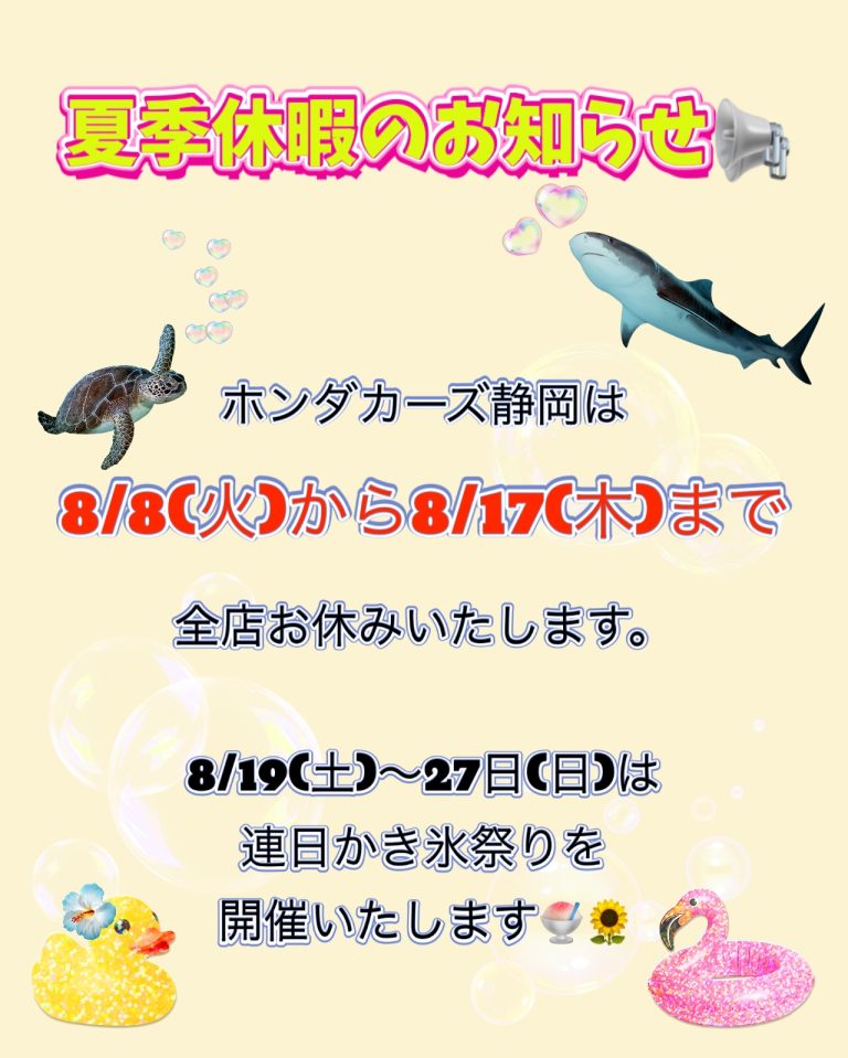 夏季休暇のお知らせ🌴🐬🎐